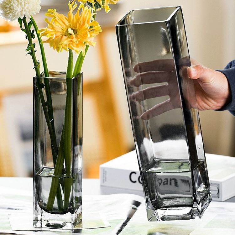 花瓶插方缸花瓶轻奢创意高级感方玻璃花艺瓶客厅软装饰