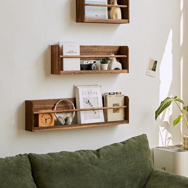 实木书架儿童绘本书架壁挂置物架简约挂墙书报架杂志报刊资料收纳