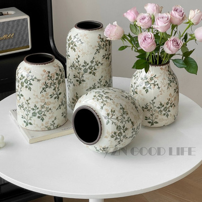 繁花复古陶瓷花瓶摆件客厅水培插花创意感田园风装饰品新中式