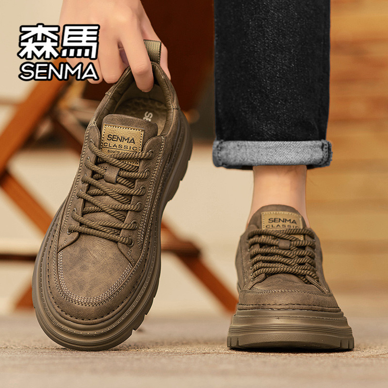 森马男鞋春季复古百搭低帮板鞋男士运动休闲皮面防水工装马丁靴子