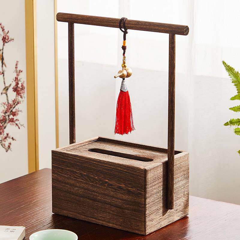 实木茶室新中式纸抽盒桌面收纳盒纸巾盒餐巾纸盒提拿款置物架