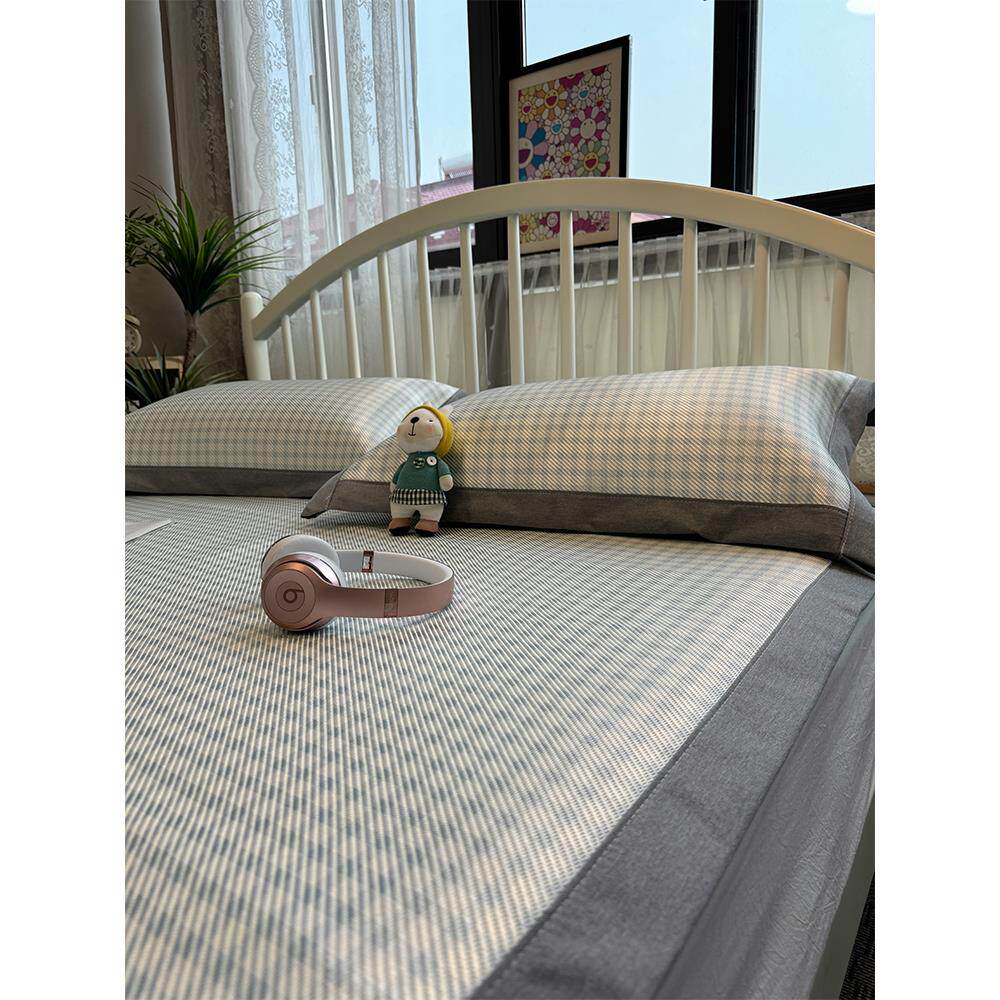 可水洗软席空调席日式格子凉席席子1.8米冰藤席夏天冰丝席三件套