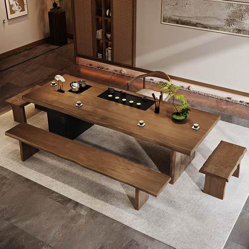 新中式实木茶桌椅组合家用烧水壶茶盘一体茶台原木茶桌禅意泡茶桌