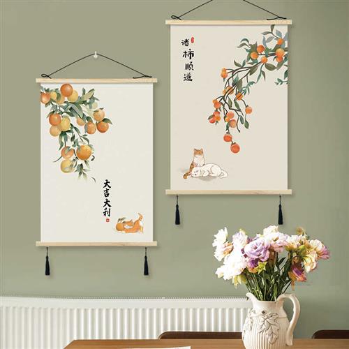 新中式玄关装饰画入户入门楼梯间墙面走廊挂画布艺竖款客厅画挂毯图片