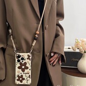 棕意咖花适用三星note20手机壳s25ultra挂绳s24fe斜挎s23 a55 a52 s21可背带a06斜跨a13调节a24 a35链条a36