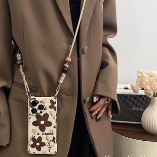 a52 a35链条a36 a55 s21可背带a06斜跨a13调节a24 棕意咖花适用三星note20手机壳s25ultra挂绳s24fe斜挎s23