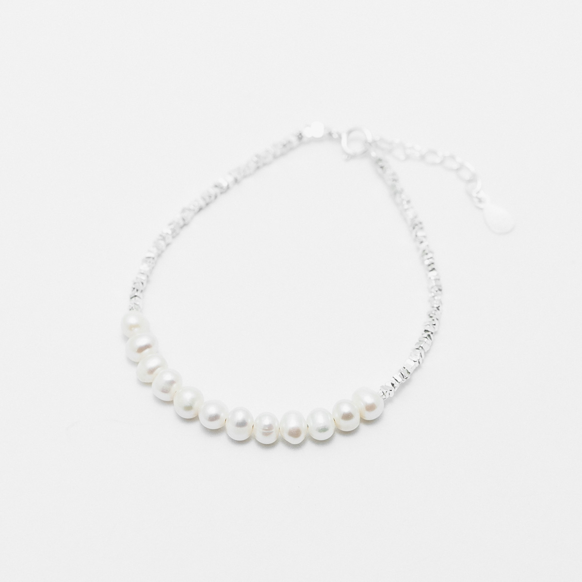 A23CL906纯银S925碎银3m珍珠微笑系列项链40+5cm 手链15.5+2.5cm