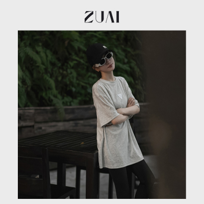 【花灰粉张弛有度原生T】金丝绒极简宽松大版圆领短袖T恤女