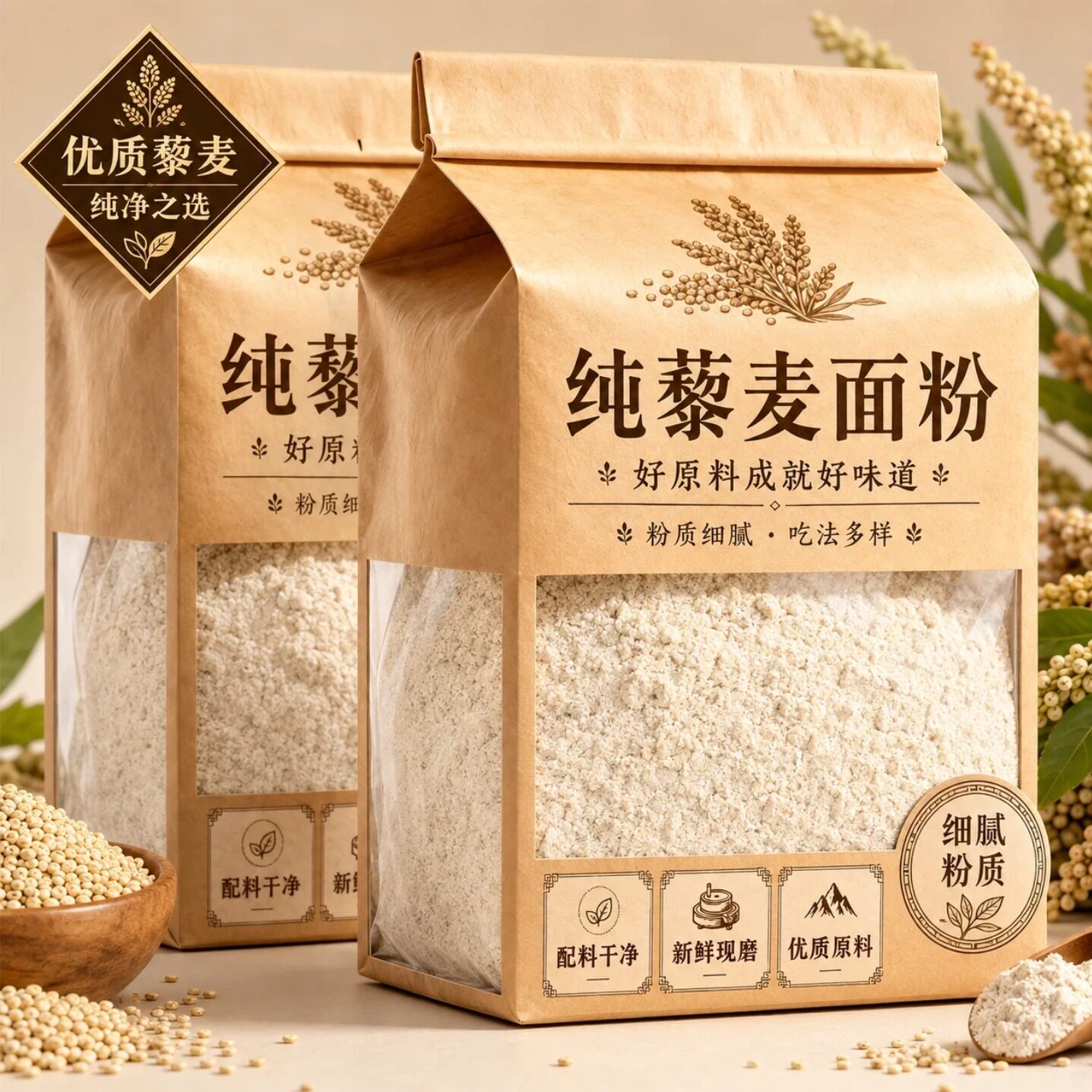 纯藜麦面粉官方旗舰店无麸质全白藜麦五谷杂粮烘焙糖友粗粮主食
