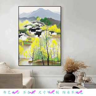 吴冠中乡村田园风景玄关装饰壁画客厅青山绿水手绘油画桂花树画心