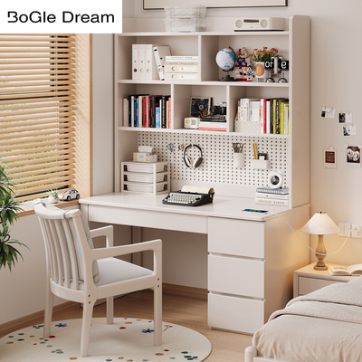 多功能实木书桌带储物抽屉简约现代学生学习桌写字桌子书架一体