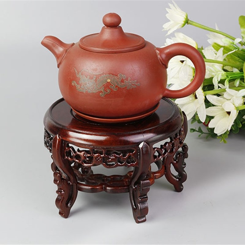 红木圆形托架实木酸枝香几花瓶盆景座子摆件茶壶木雕古玩摆件底座