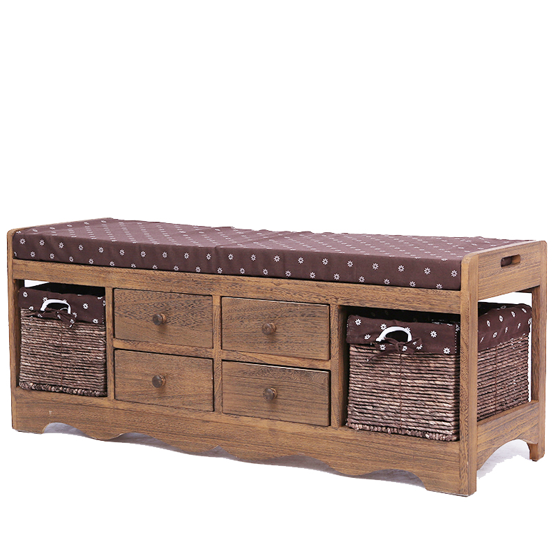 田园收纳沙发凳储物凳换鞋凳加长坐凳门口坐凳整装卧室实木凳子
