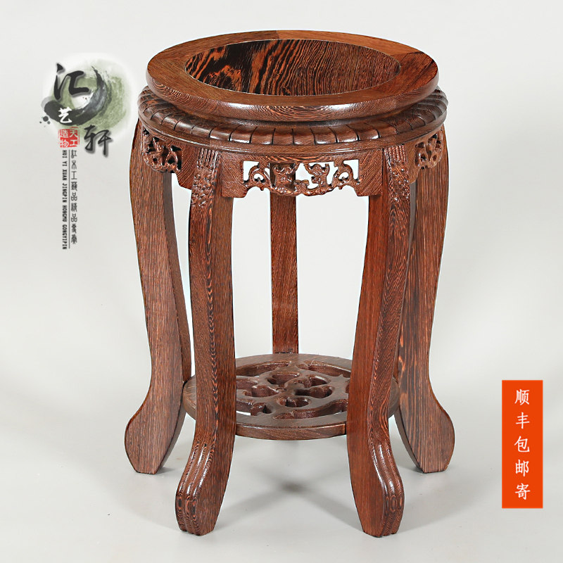 实木虎脚高脚圆瓷瓶青花缸酒坛底座瓷缸盆景鱼缸摆件底托榫卯圆架,家居饰品,木雕,淘宝优惠券,粉丝福利购,淘宝优惠卷