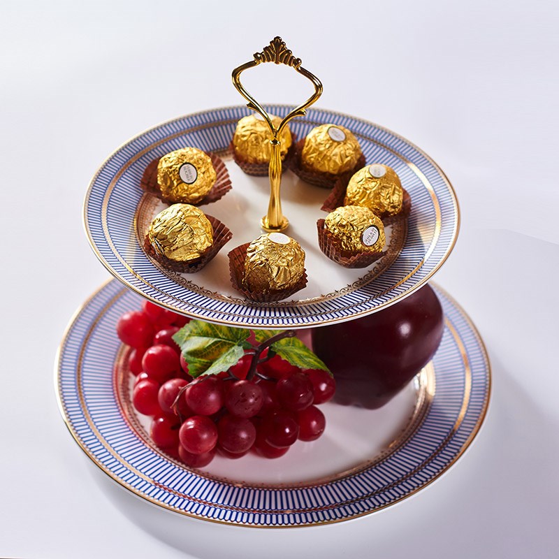 欧式骨瓷双层水果盘子下午茶点心盘蛋糕盘自助餐展示架甜品台摆件