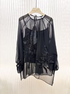 海燕家新款 盘绣系列圆领100桑蚕丝欧根纱上衣S612对