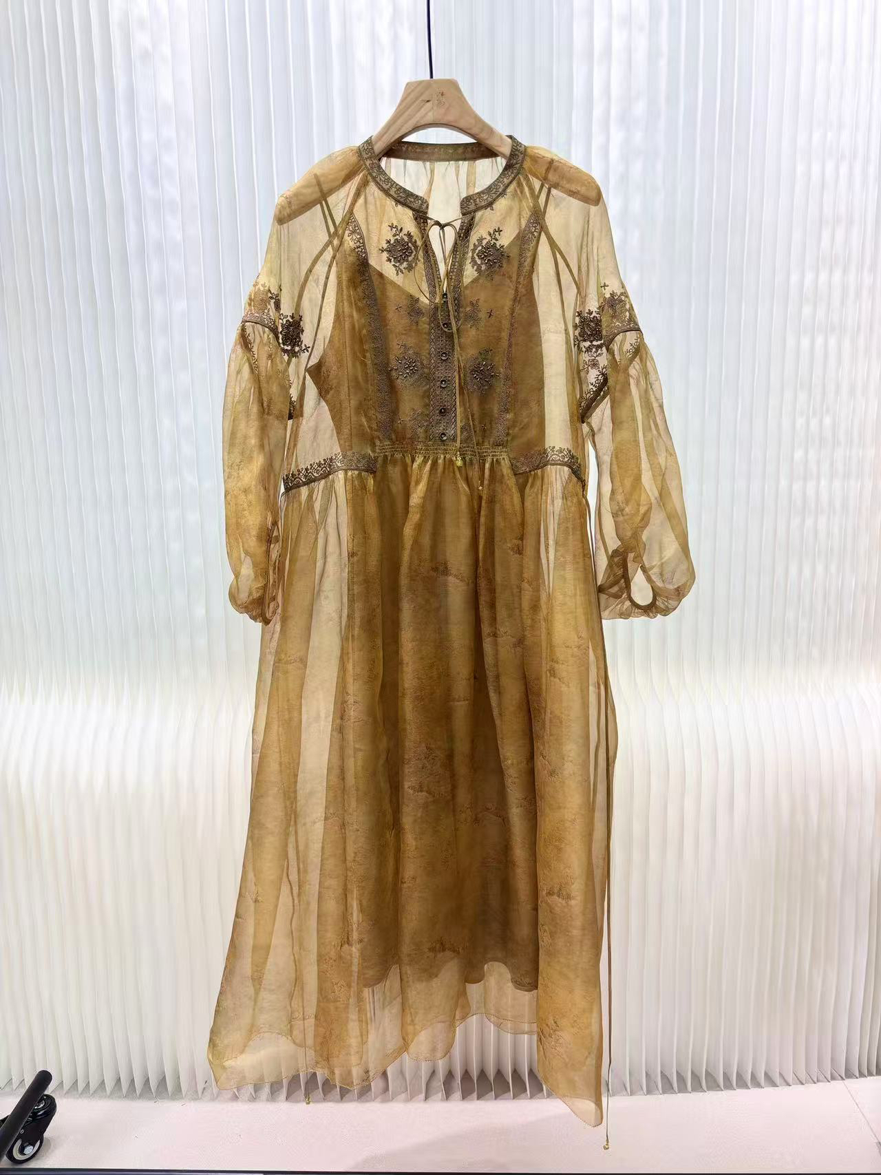 海燕家2025 夏季新款设计师款晕染100桑蚕丝草色连衣裙L1236