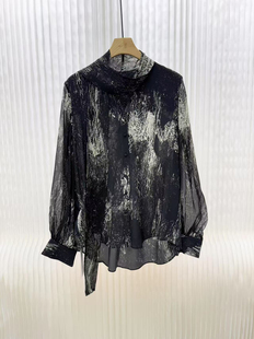 100桑蚕丝衬衫 贵气飘带款 S755对 墨白系列 章海燕2025新款