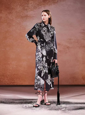 海燕家秀款 气质显瘦衬衫领通扣收腰100桑蚕丝斜纹绸L1311对