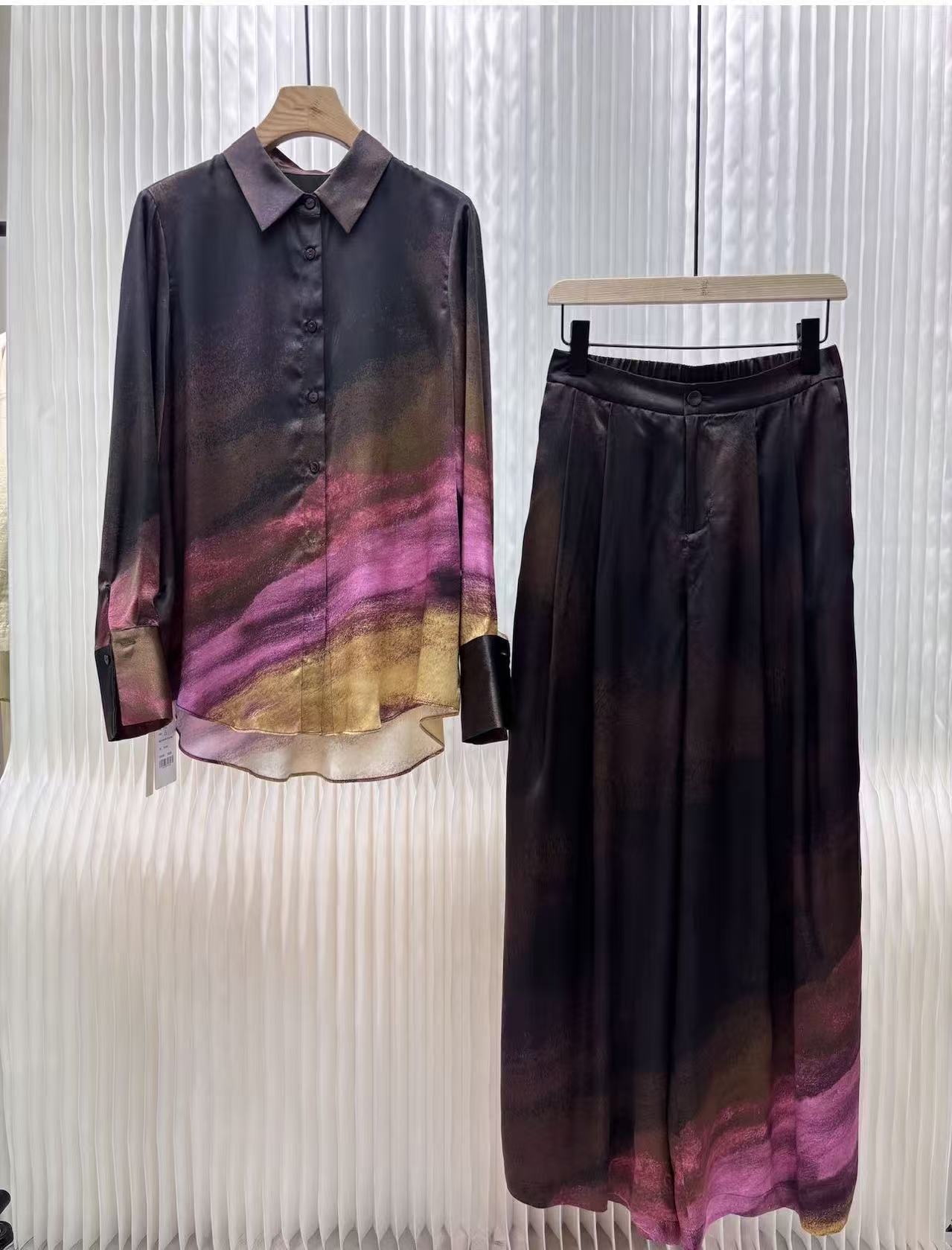 海燕家2025彩虹系列 秀款衬衫裤子套裤撞色晕染100桑蚕丝1301好