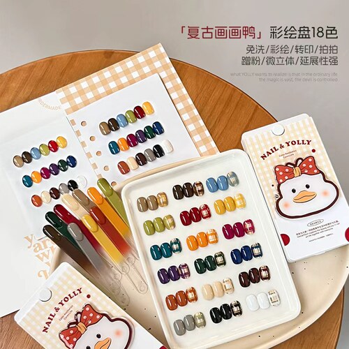 悠梨18色复古画画鸭彩绘盘秋冬拍拍彩绘画花胶转印美甲店甲油胶