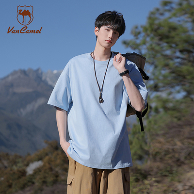 VANCAMEL/西域骆驼220G重磅纯棉短袖男女同款舒适透气圆领T恤上衣
