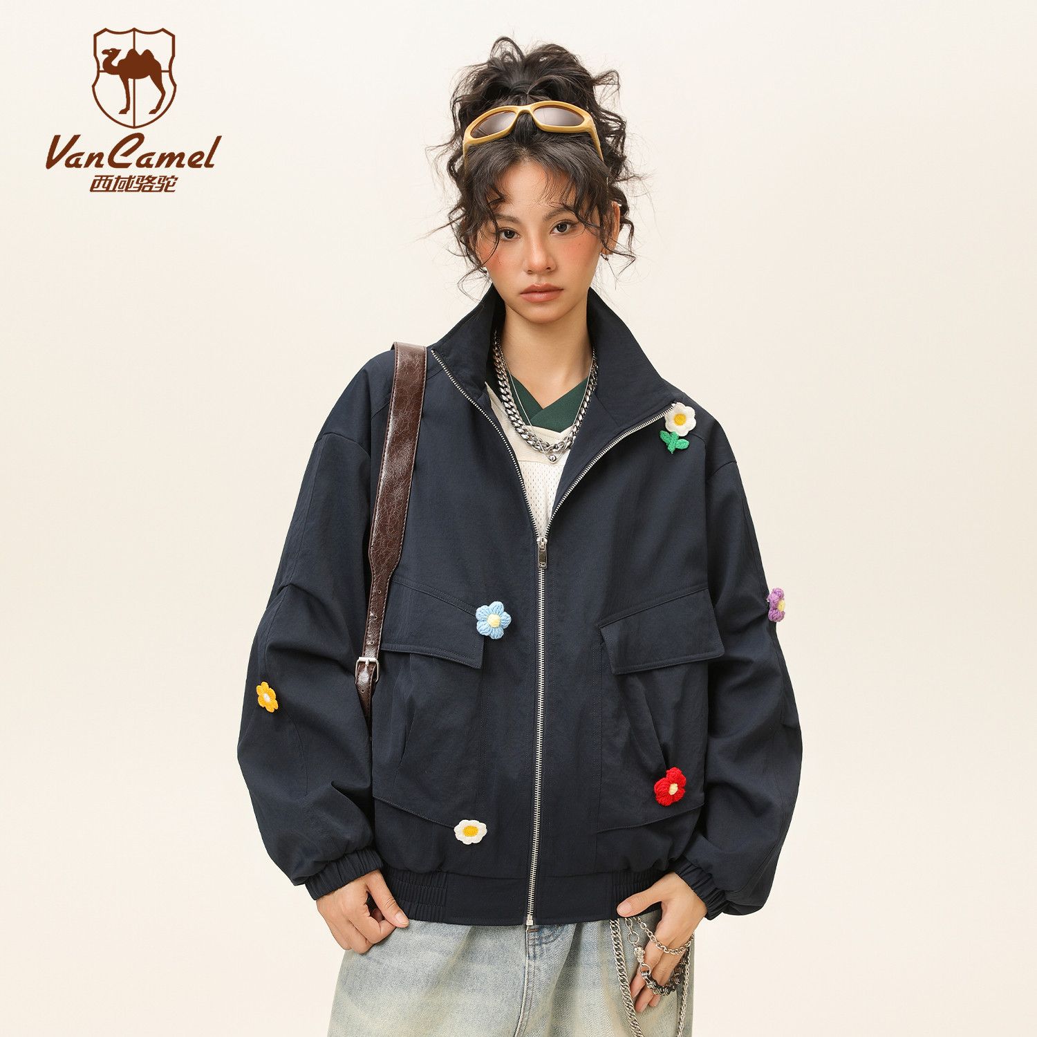 VANCAMEL西域骆驼美式复古工装外套男女春秋季棒球服休闲百搭夹克