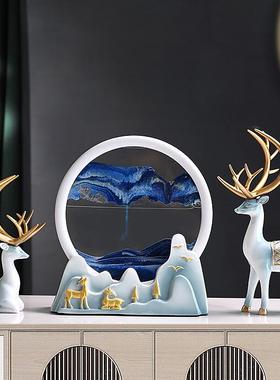 一鹿发财摆件客厅电视柜招财鹿一对玄关酒柜流沙画沙漏解压装饰品