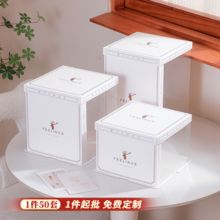 50套网红半透明白鹿生日蛋糕盒子包装盒6/8/10十12寸手提双层加高