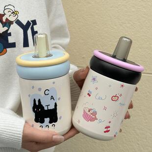 可爱小猫带吸管保温杯女生高颜值小巧便携随行2026新款冬季水杯子