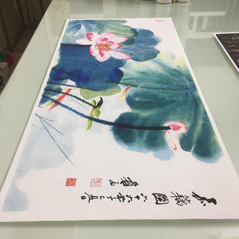 1:1张大千-嘉藕图 新中式客厅装饰画办公室国画餐厅荷花挂画复制图片