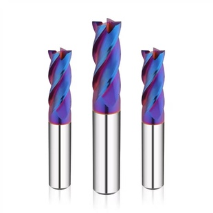 钨钢合金铣刀4刃立铣刀淬火高硬度纳米蓝涂层不锈钢加长平刀CNC