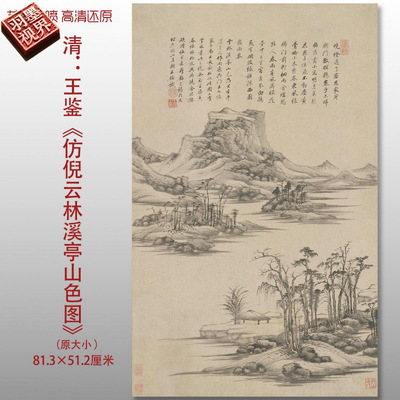 清代王鉴仿倪瓒溪亭山色图传统山