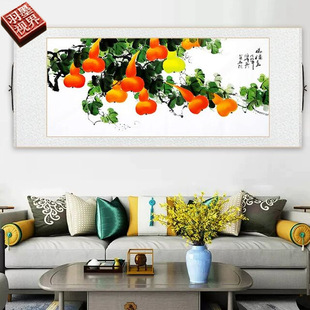 客厅装 五福临门国画新中式 饰画葫芦图卷轴挂画福禄图书房茶室壁画