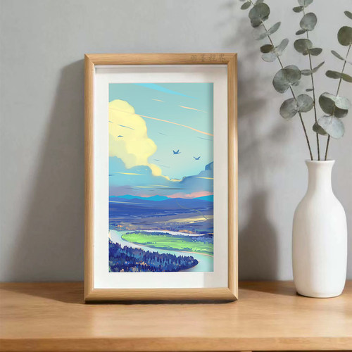 日系治愈风山川河流风景装饰画