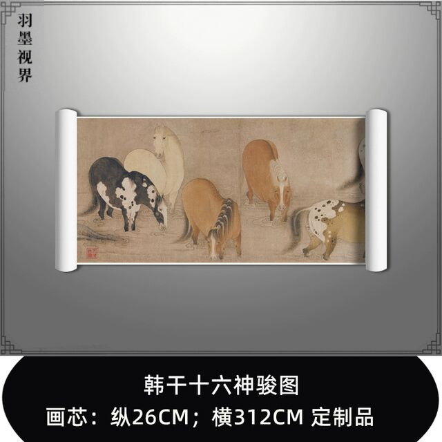 唐韩干十六神骏图工笔重彩国画骏马唐风古画真迹复制画芯临摹借鉴