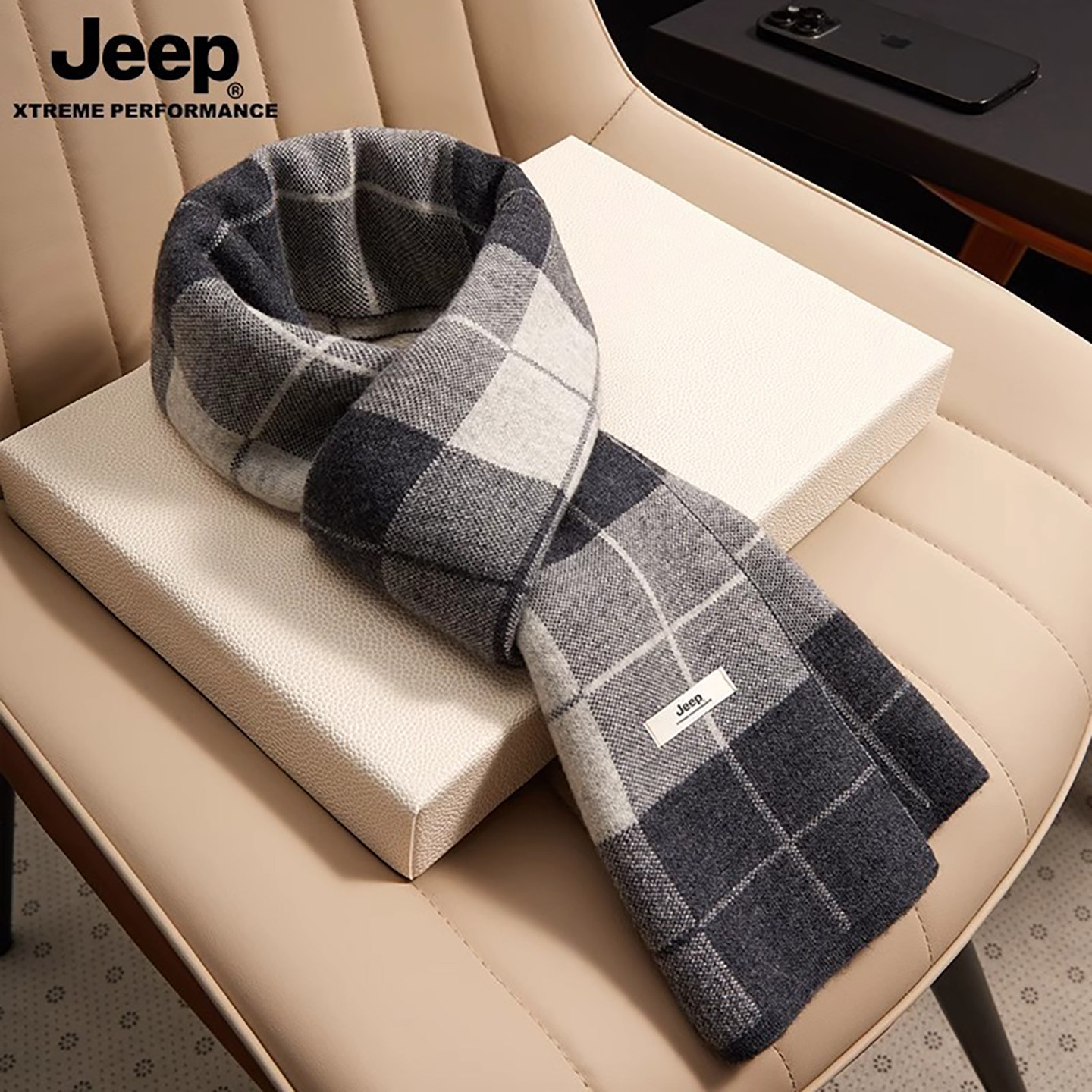 jeep吉普男士围巾冬季围脖保暖御寒针织礼盒装送男友生日礼物男冬