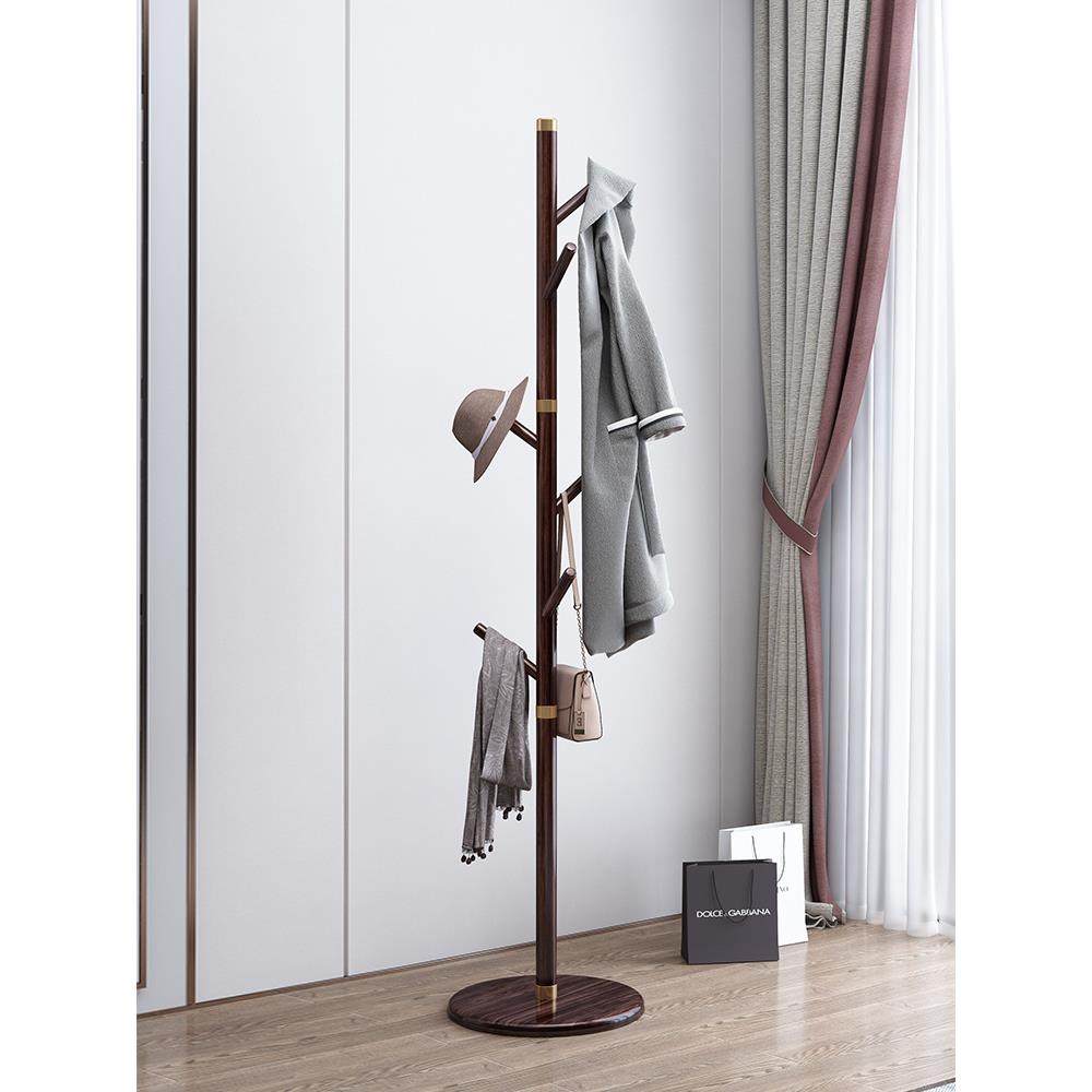 新中式胡桃木实木衣帽架现代简约轻奢落地挂衣架办公室置衣架