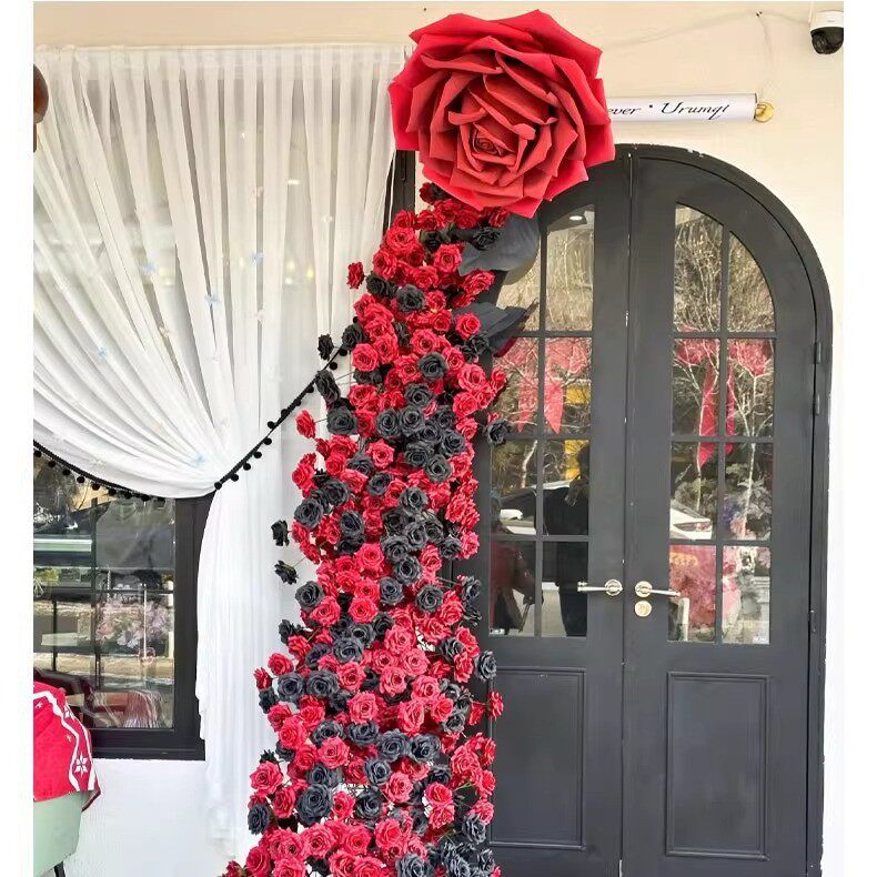 仿真玫瑰花瀑布弗洛伊德玫瑰高级感商场布置网红花墙打卡婚庆直销