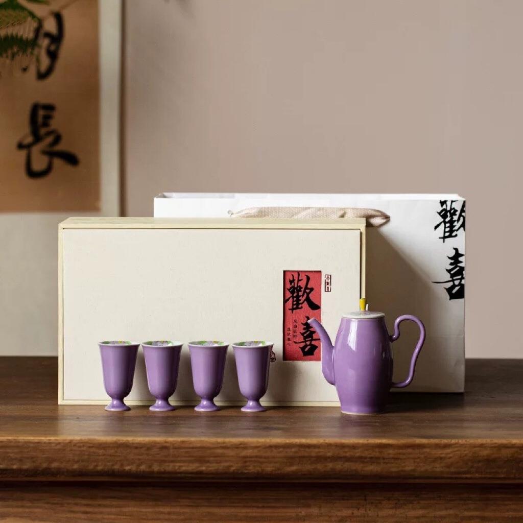 陶瓷喜欢手绘茶具套装壶承陶瓷泡茶壶轻奢家用办公整套送礼