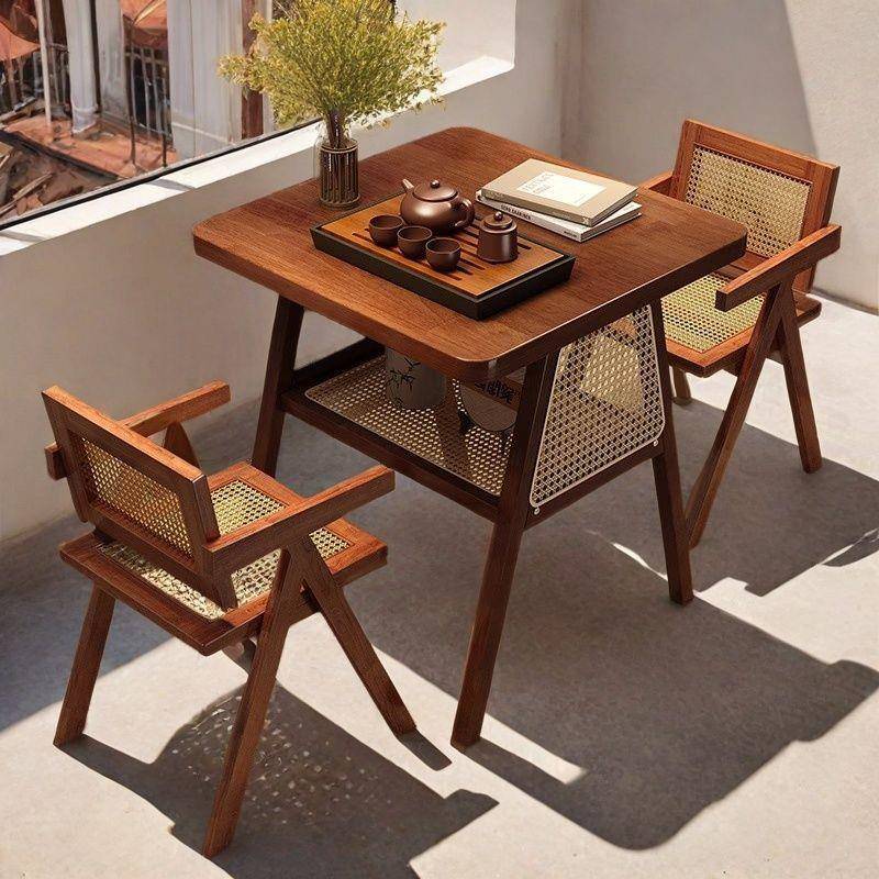 实木阳台茶桌椅组合简约洽谈桌网红一桌两椅小户型休闲藤椅三件套