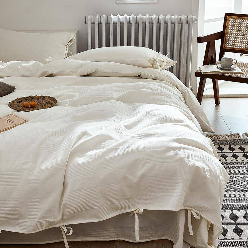 纯棉白色全棉四件套素色宾馆日式原木风套件1.5米1.8m床被套床单