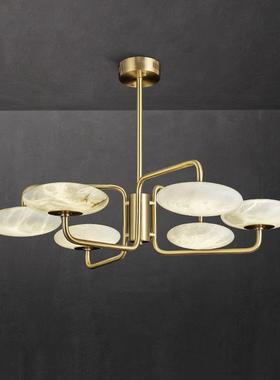 现代全铜云石灯新中式客厅餐厅卧室吊灯北欧简约设计师楼梯长吊灯