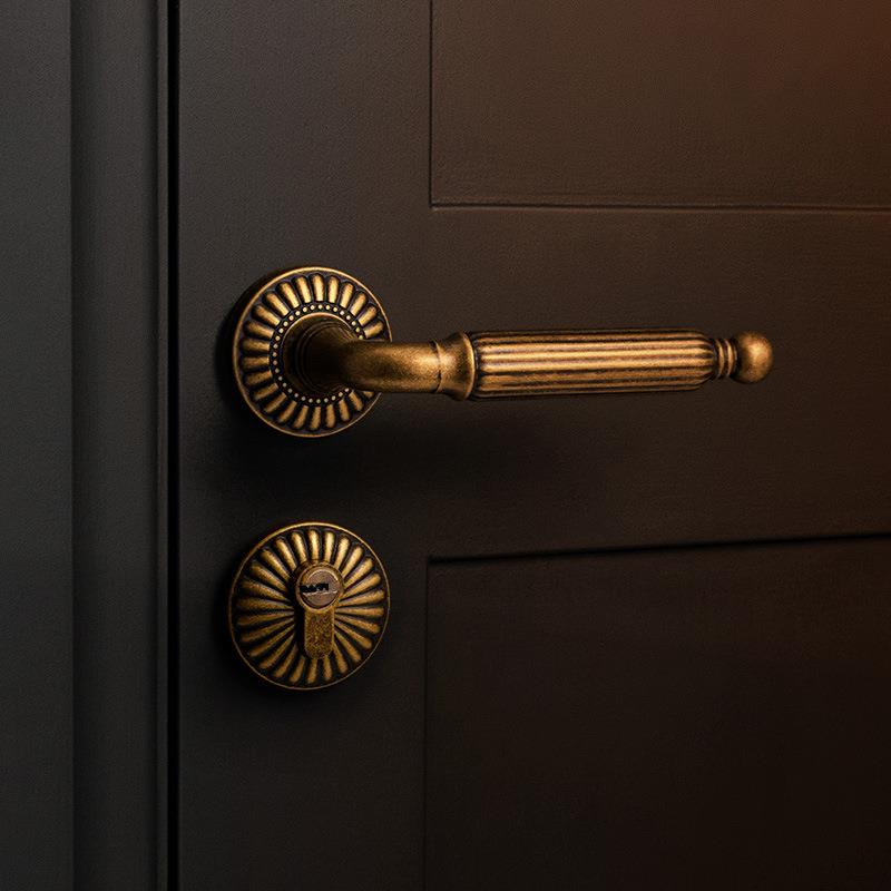 烁盾法式黄古铜卧室门锁室内门把手静音磁吸分体锁复古美式木门锁