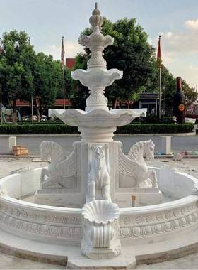 欧式喷泉广场别墅庭院多层汉白玉大理石石雕喷泉景观制作