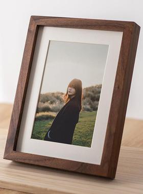 高质感榫卯相框摆台现货678寸胡桃樱桃实木立体画框装裱照片