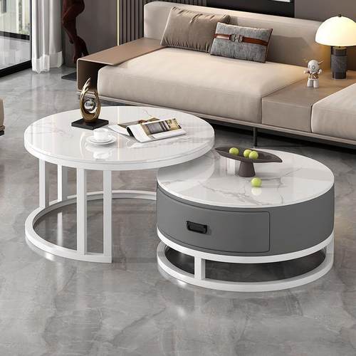 意式圆形岩板高级茶桌小户型小茶几客厅家用现代简约轻奢桌子组合