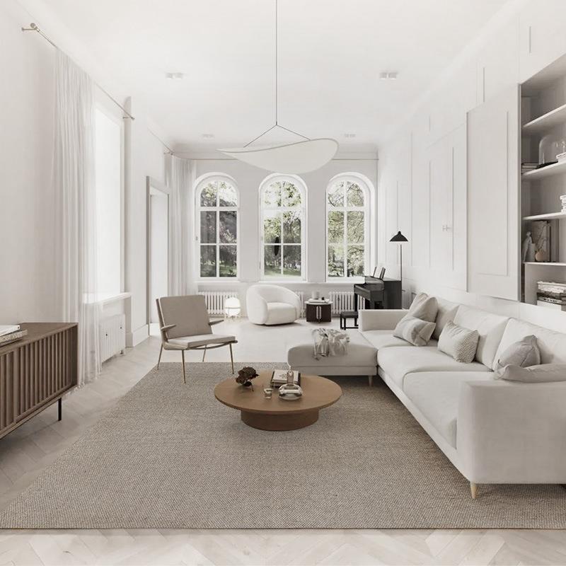 通兴港龙羊毛客厅地毯法式轻奢复古卧室高级感纯素色极简柔软