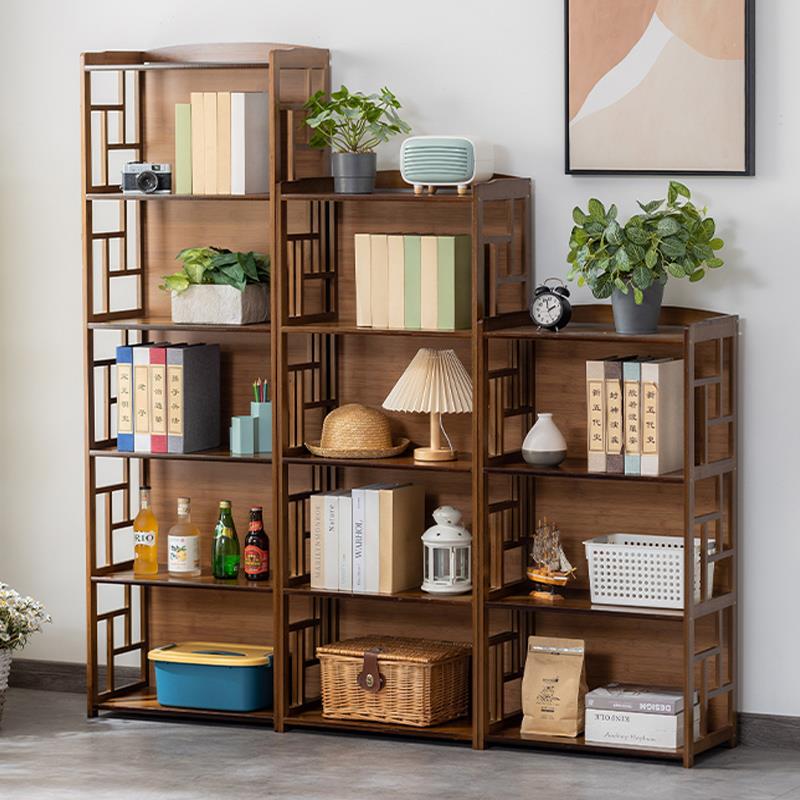 8V书架置物架落地多层组合书柜靠墙收纳架简易学生书架实木简约阅