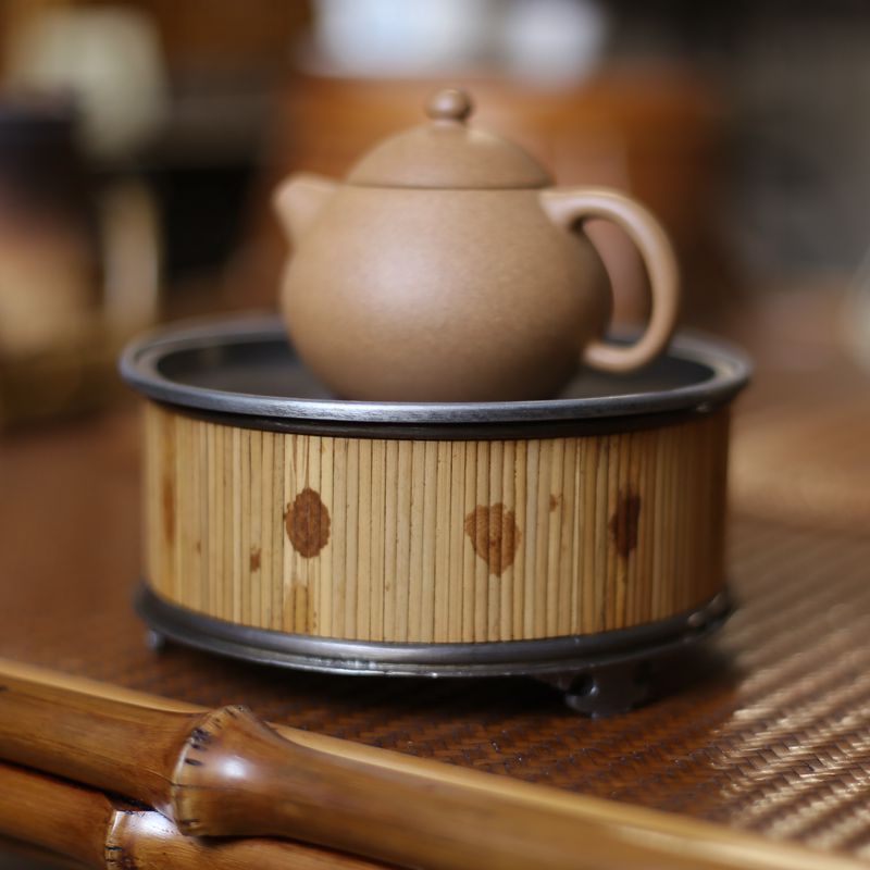 锡茶盘 纯锡包湘妃竹手工壶承干泡台茶船潮州工夫茶具